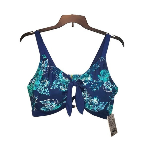 Women's‎ Heat Bikini Top Size 20W Tropical Print Plus Navy Swimsuit Top - Picture 1 of 6
